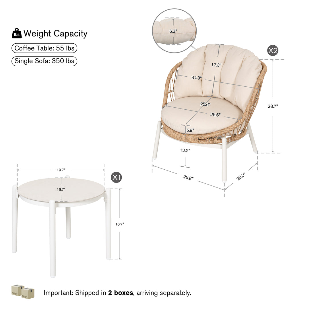 Patio Time 3-Piece Aluminum Patio Balcony Set with 19.7¡± Round Table for 2