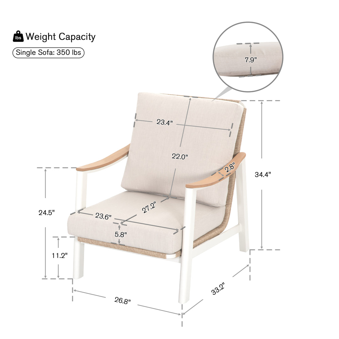 Patio Time Aluminum and Wicker Patio Club Chair with Cushions Set of 2
