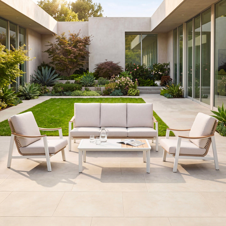 Patio Time 4-Piece Aluminum and Wicker Patio Conversation Set with Cushions