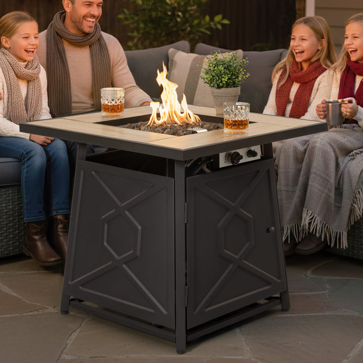 Outdoor 28 Inch 40,000 BTU Propane Gas Fire Pit Table with Cover