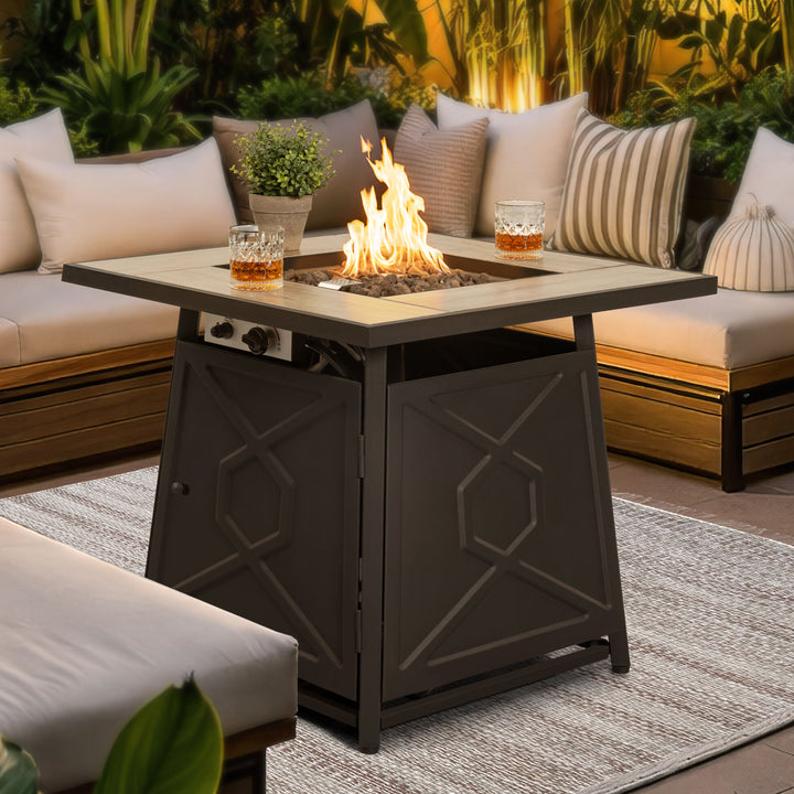 Outdoor 28 Inch 40,000 BTU Propane Gas Fire Pit Table with Cover