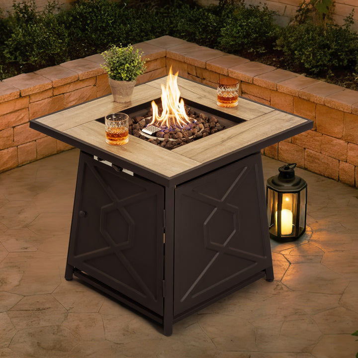 Outdoor 28 Inch 40,000 BTU Propane Gas Fire Pit Table with Cover