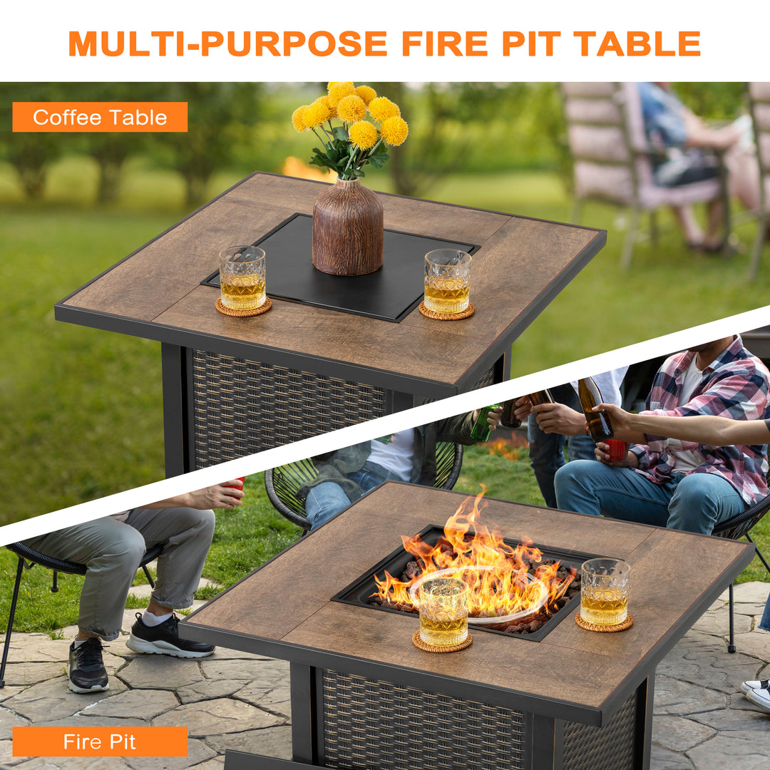 30’’ Patio Fire Pit Table Propane Gas Fire Pit for Outside Patio, Outdoor Fire Pit Table 50,000 BTU Gas Fire Pit with Lid and Lava Rocks, Ceramic Tile Tabletop, Black with Gold-Painted Edge