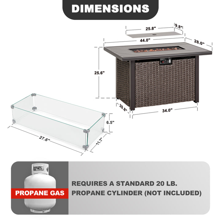 43-inch Rattan Gas Fire Pit Table