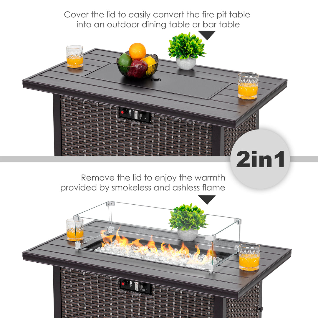 43-inch Rattan Gas Fire Pit Table