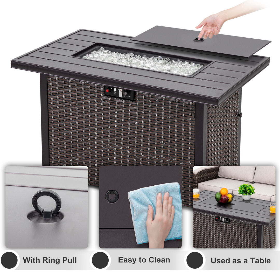 43-inch Rattan Gas Fire Pit Table