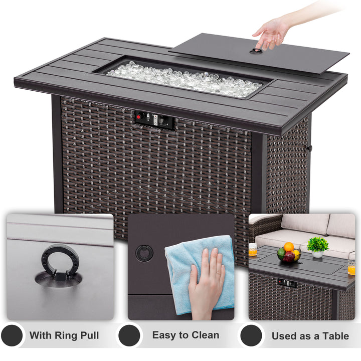 43-inch Rattan Gas Fire Pit Table