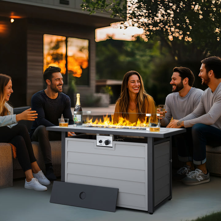 43'' Outdoor Propane Gas Fire Pit Table with Marble Texture Glass Tabletop