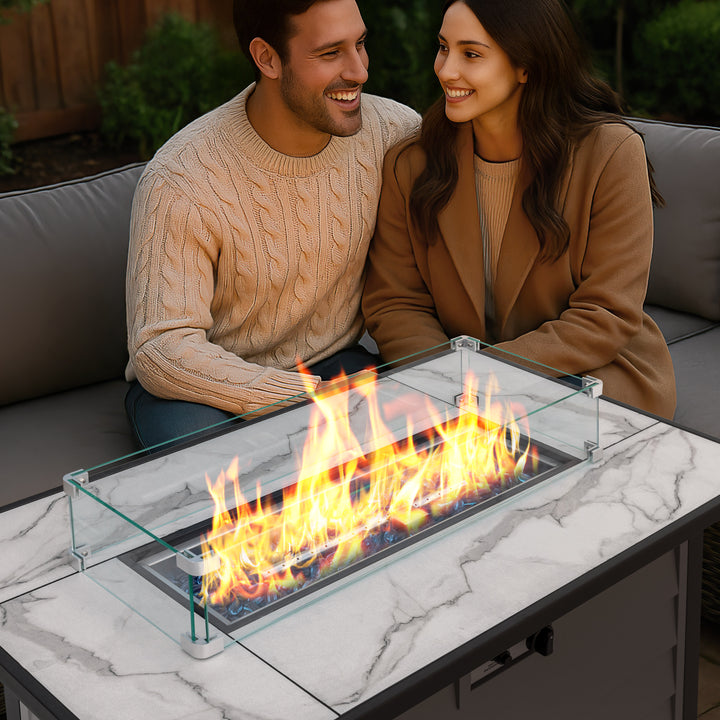 43'' Outdoor Propane Gas Fire Pit Table with Marble Texture Glass Tabletop