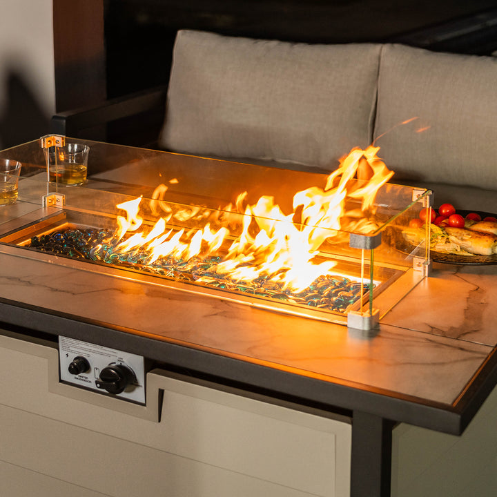 43'' Outdoor Propane Gas Fire Pit Table with Marble Texture Glass Tabletop