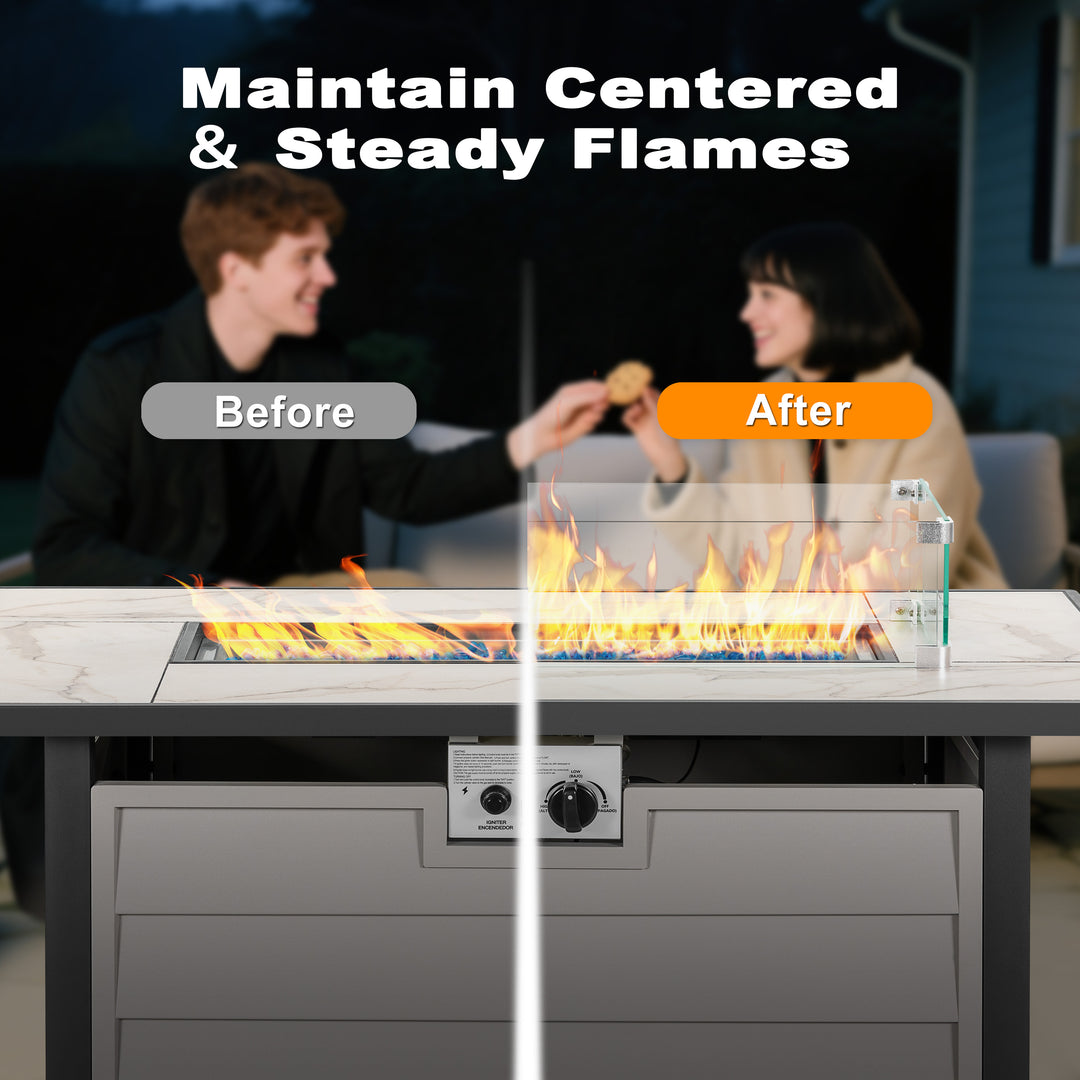 43'' Outdoor Propane Gas Fire Pit Table with Marble Texture Glass Tabletop