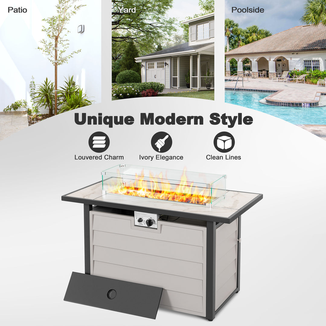 43'' Outdoor Propane Gas Fire Pit Table with Marble Texture Glass Tabletop