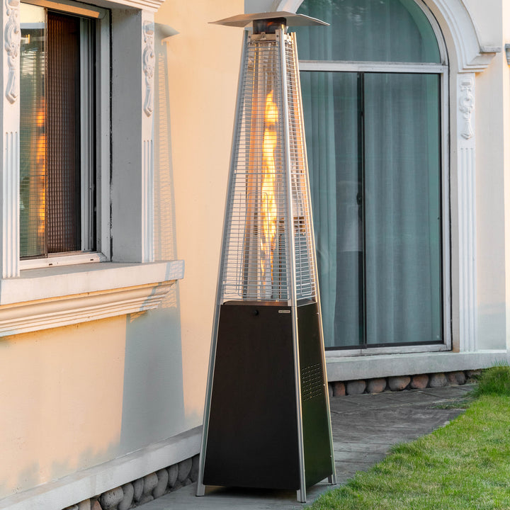 48,000 BTU Pyramid Propane Gas Patio Heater with Wheels, Removable Iron Heater with Quartz Glass Tube for Patio, Backyard, Garden, Porch, Black