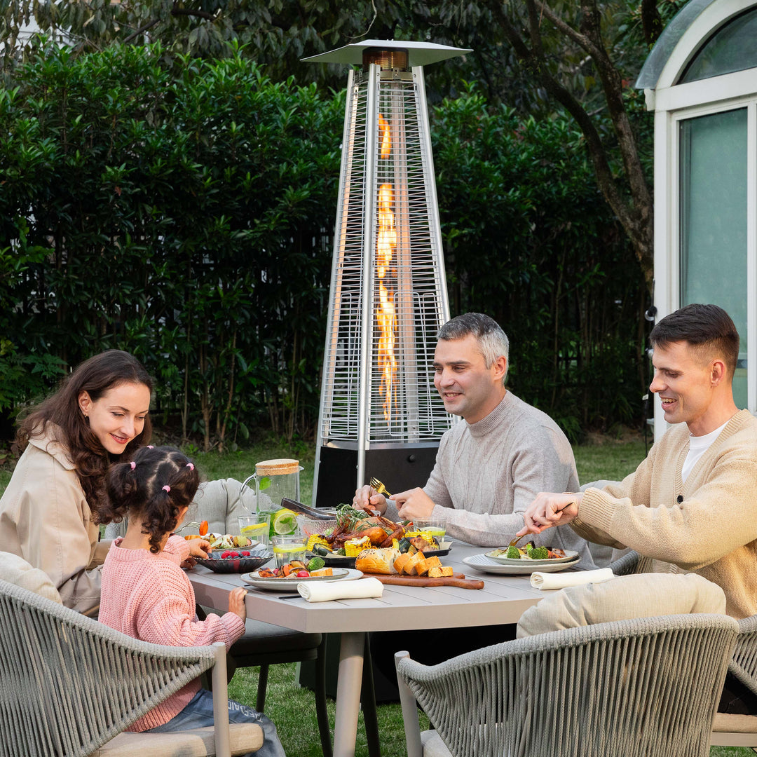48,000 BTU Pyramid Propane Gas Patio Heater with Wheels, Removable Iron Heater with Quartz Glass Tube for Patio, Backyard, Garden, Porch, Black