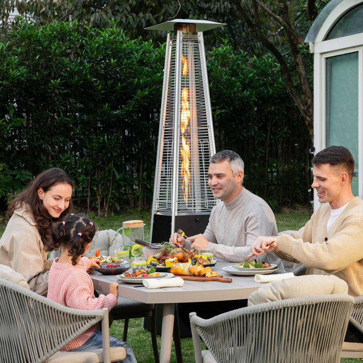 48,000 BTU Pyramid Propane Gas Patio Heater with Wheels, Removable Iron Heater with Quartz Glass Tube for Patio, Backyard, Garden, Porch, Black