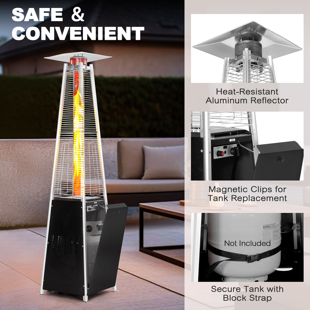 48,000 BTU Pyramid Propane Gas Patio Heater with Wheels, Removable Iron Heater with Quartz Glass Tube for Patio, Backyard, Garden, Porch, Black