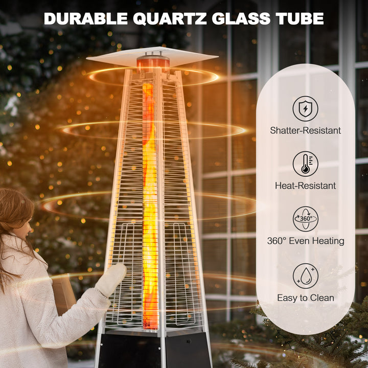 48,000 BTU Pyramid Propane Gas Patio Heater with Wheels, Removable Iron Heater with Quartz Glass Tube for Patio, Backyard, Garden, Porch, Black