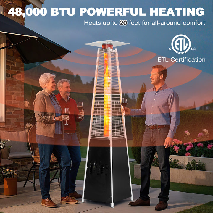 48,000 BTU Pyramid Propane Gas Patio Heater with Wheels, Removable Iron Heater with Quartz Glass Tube for Patio, Backyard, Garden, Porch, Black