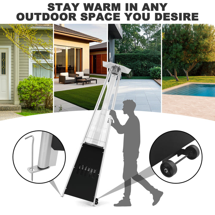 48,000 BTU Pyramid Propane Gas Patio Heater with Wheels, Removable Iron Heater with Quartz Glass Tube for Patio, Backyard, Garden, Porch, Black