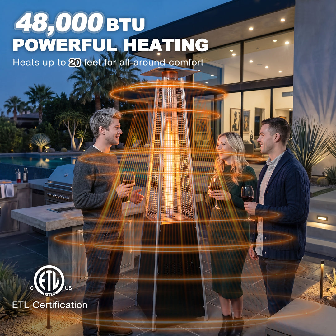 Outdoor 48,000 BTU Pyramid Propane Patio Heater with Wheels, ETL Certified