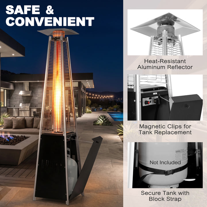 Outdoor 48,000 BTU Pyramid Propane Patio Heater with Wheels, ETL Certified
