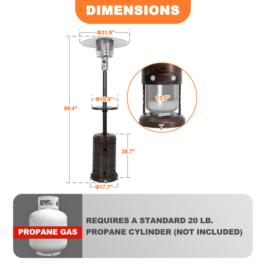 Outdoor Metal Propane Gas Patio Heater with Wheels and Drink Stand