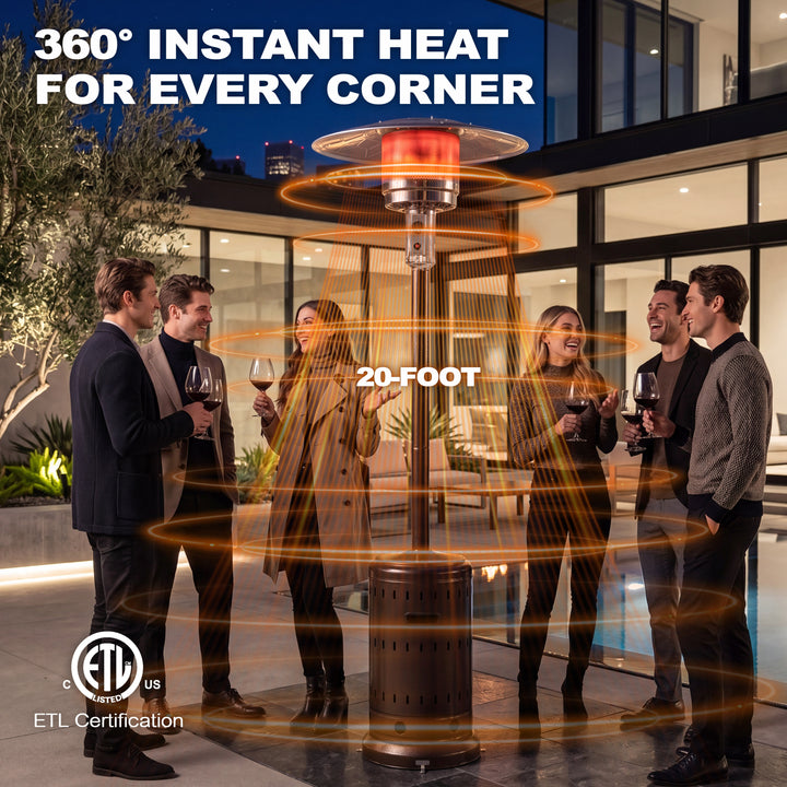 Outdoor Metal Propane Gas Patio Heater with Wheels, ETL Certification
