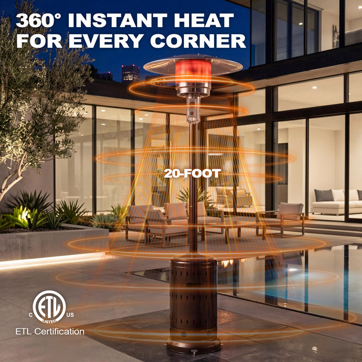 Outdoor Metal Propane Gas Patio Heater with Wheels, ETL Certification