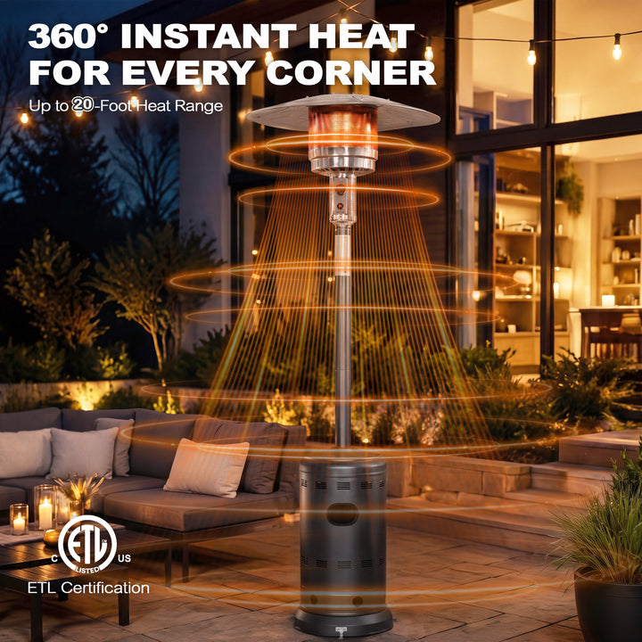 Powder-Coated Propane Gas Outdoor Heater with Wheels, ETL Certified
