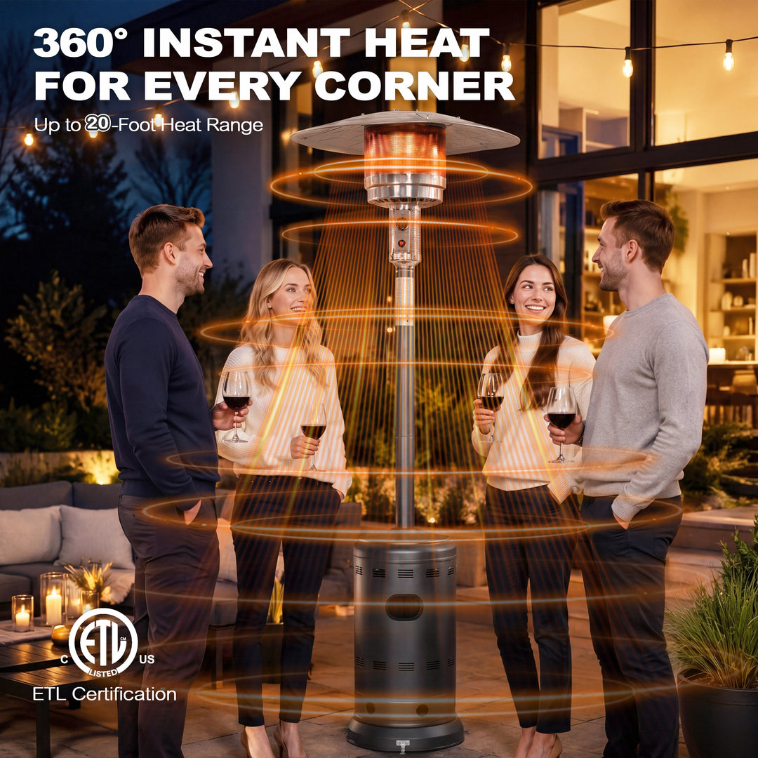 Powder-Coated Propane Gas Outdoor Heater with Wheels, ETL Certified