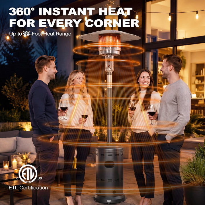 Powder-Coated Propane Gas Outdoor Heater with Wheels, ETL Certified