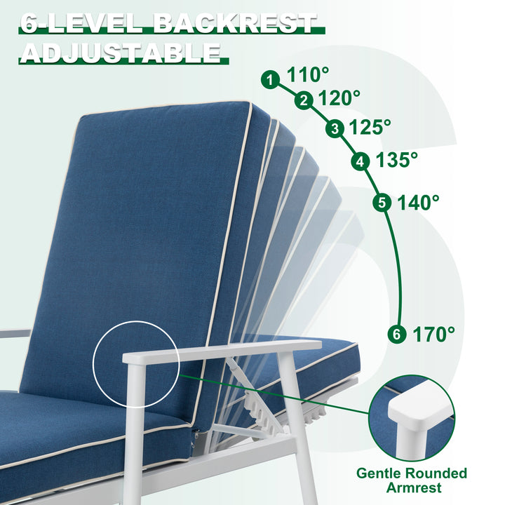 Outdoor 2-Piece Aluminum Lounge Chairs with 6-Level Adjustment