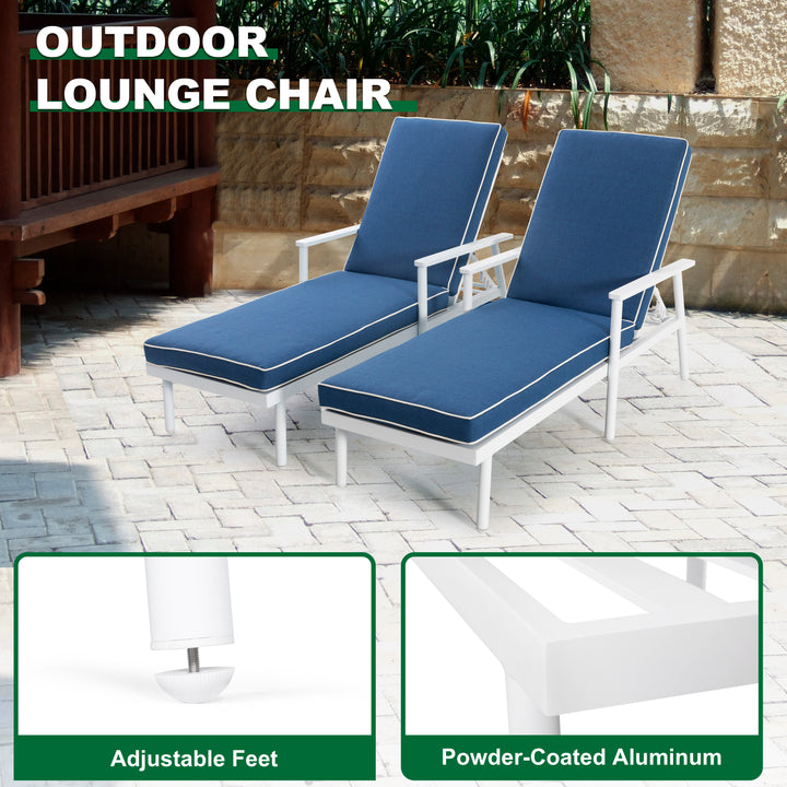 Outdoor 2-Piece Aluminum Lounge Chairs with 6-Level Adjustment