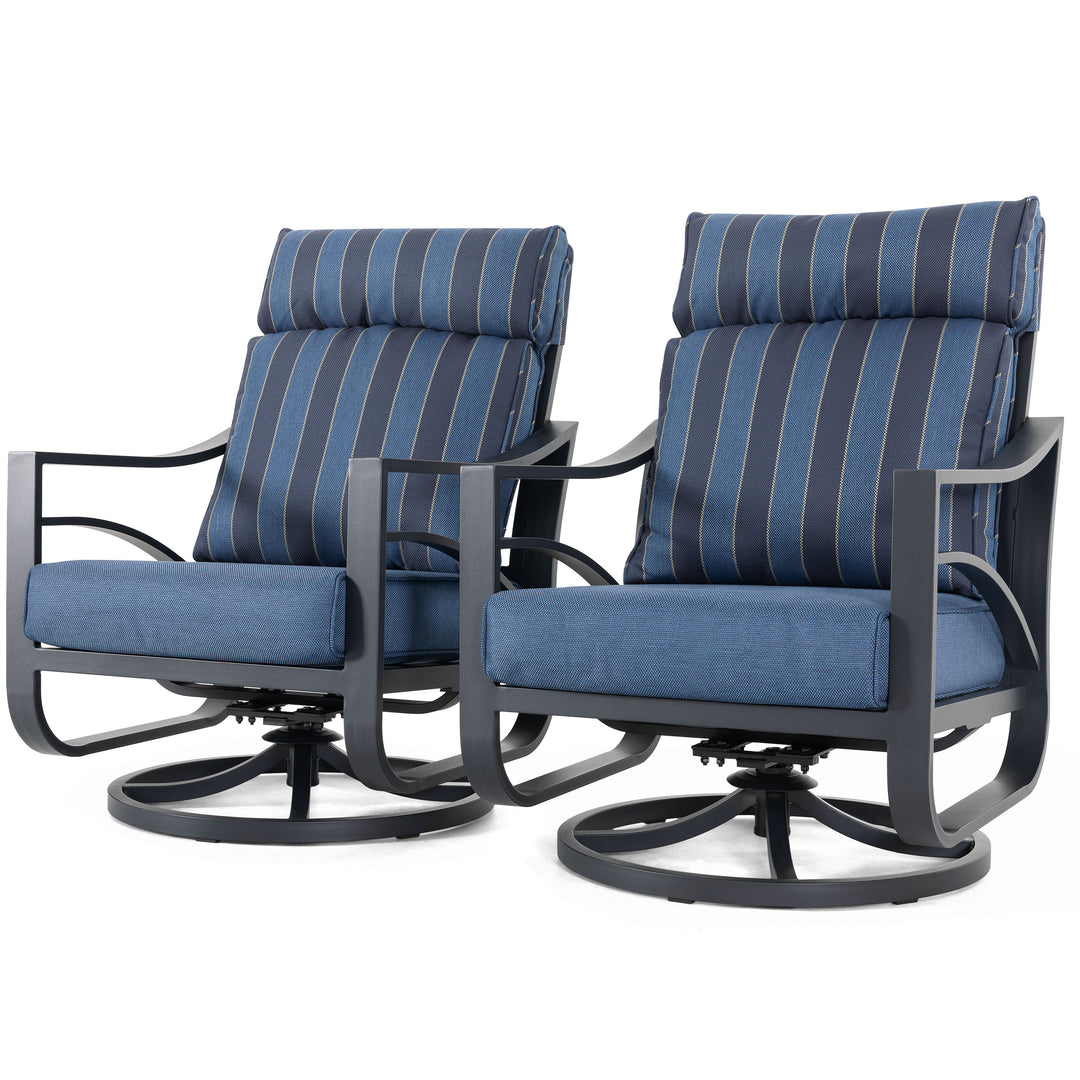 2-Piece Swivel Rocking Sofa Chairs with 5.2” Thick Cushions, Blue Stripe