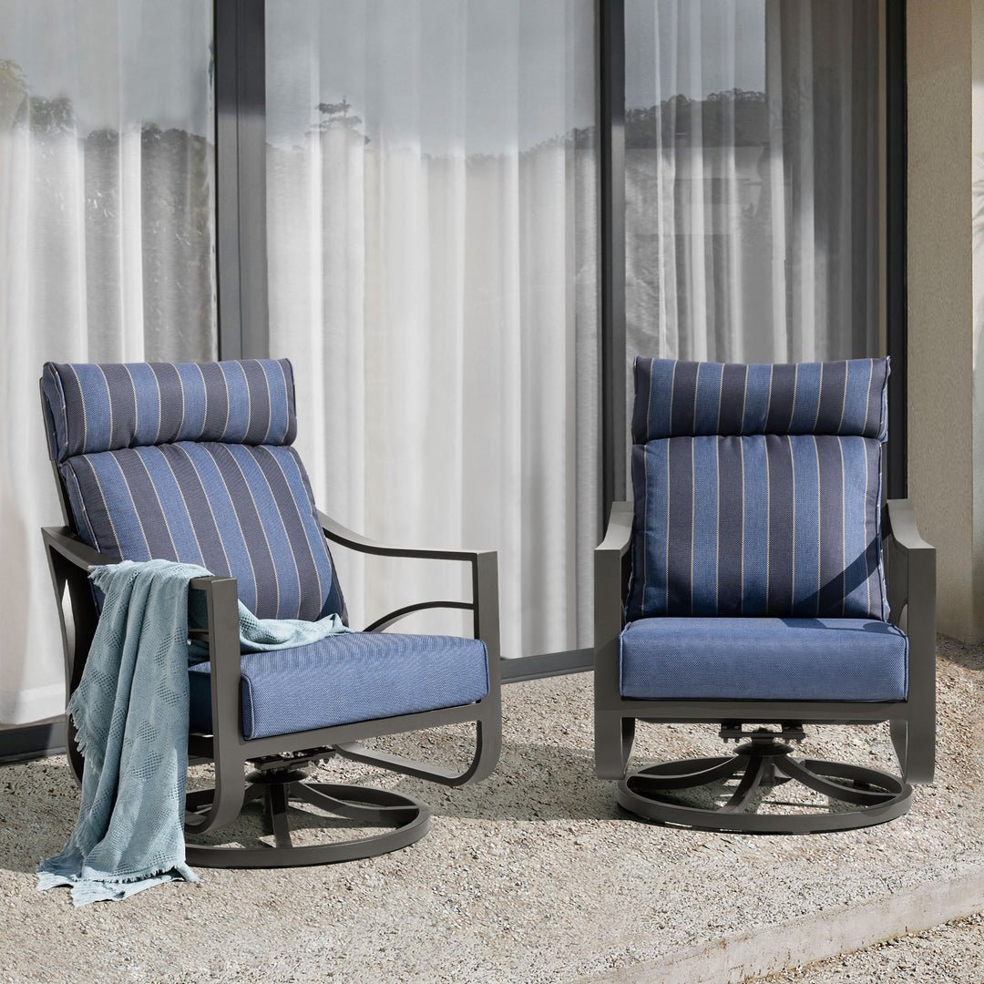 2-Piece Swivel Rocking Sofa Chairs with 5.2” Thick Cushions, Blue Stripe