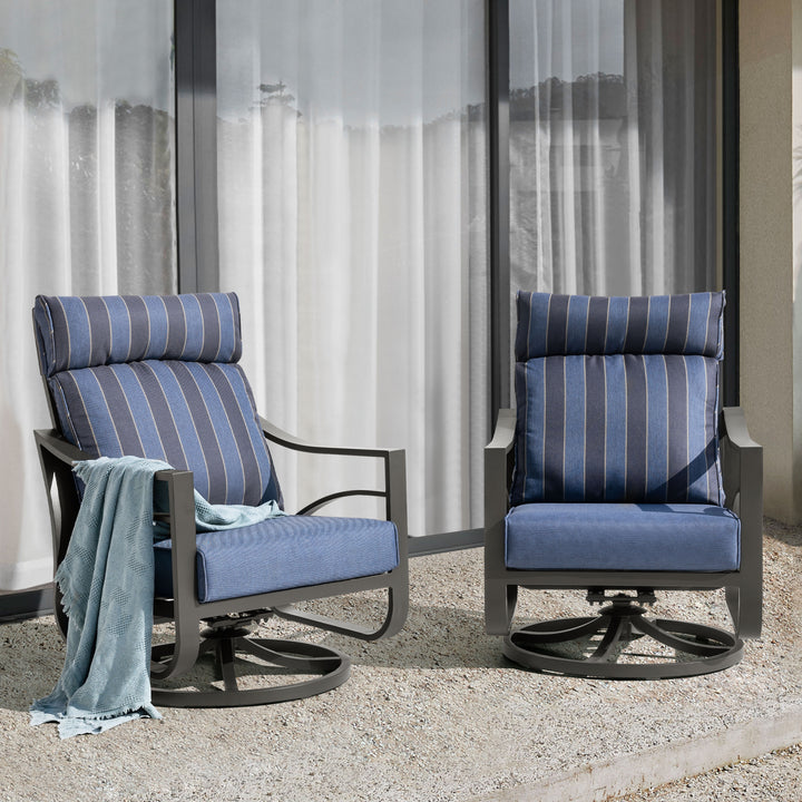 2-Piece Swivel Rocking Sofa Chairs with 5.2” Thick Cushions, Blue Stripe