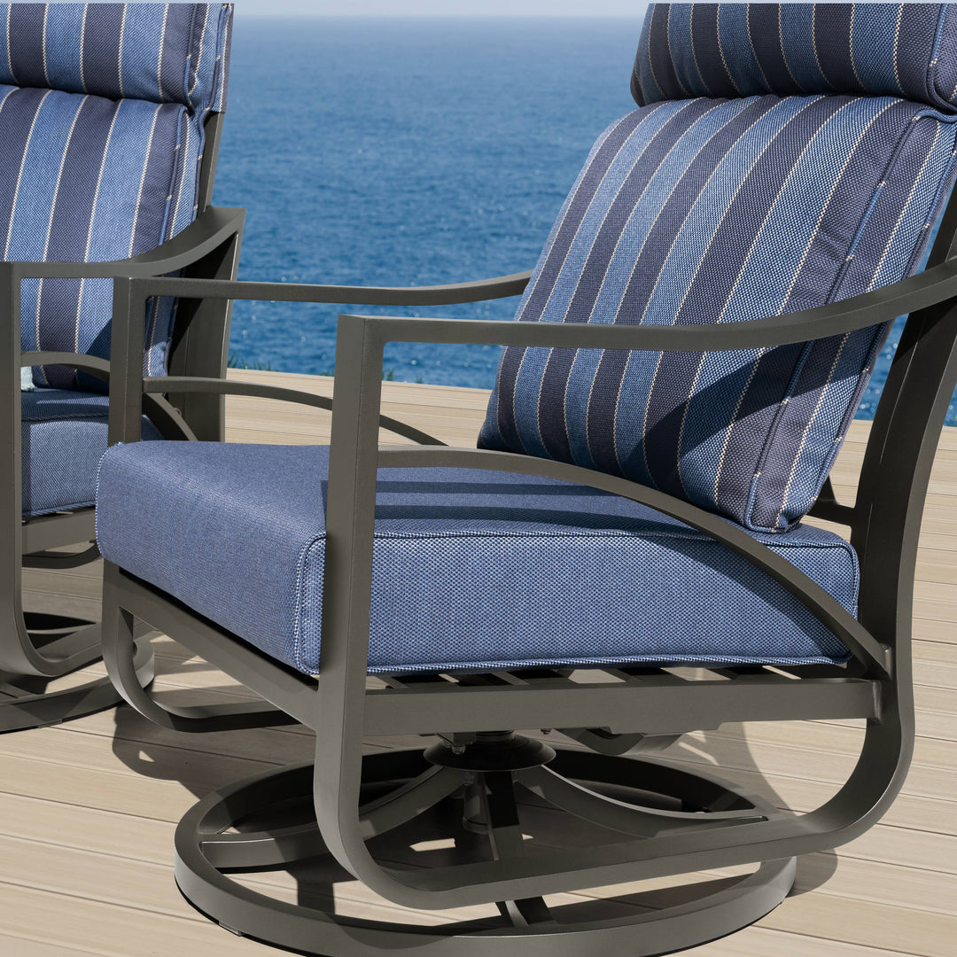 2-Piece Swivel Rocking Sofa Chairs with 5.2” Thick Cushions, Blue Stripe