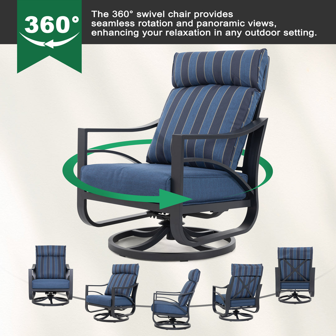 2-Piece Swivel Rocking Sofa Chairs with 5.2” Thick Cushions, Blue Stripe