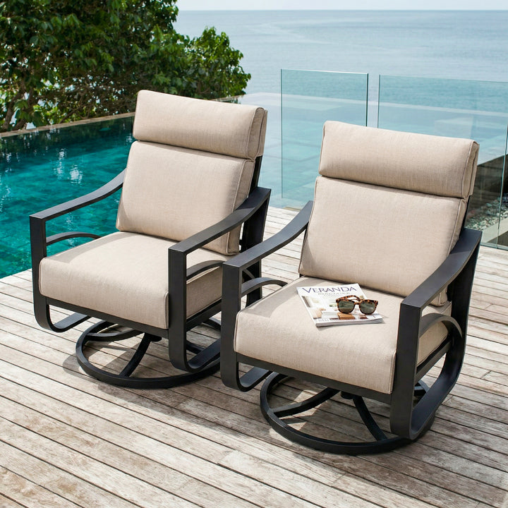 2-Piece Swivel Rocking Sofa Chairs with 5.4" Thick Cushions, Blue Stripe