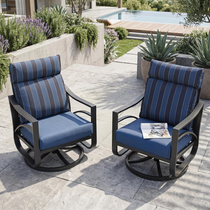 2-Piece Swivel Rocking Sofa Chairs with 5.4" Thick Cushions, Blue Stripe