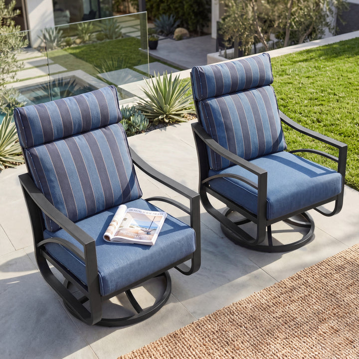 2-Piece Swivel Rocking Sofa Chairs with 5.4" Thick Cushions, Blue Stripe