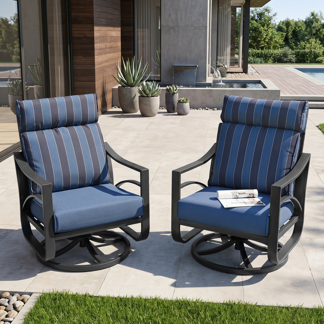 2-Piece Swivel Rocking Sofa Chairs with 5.4" Thick Cushions, Blue Stripe