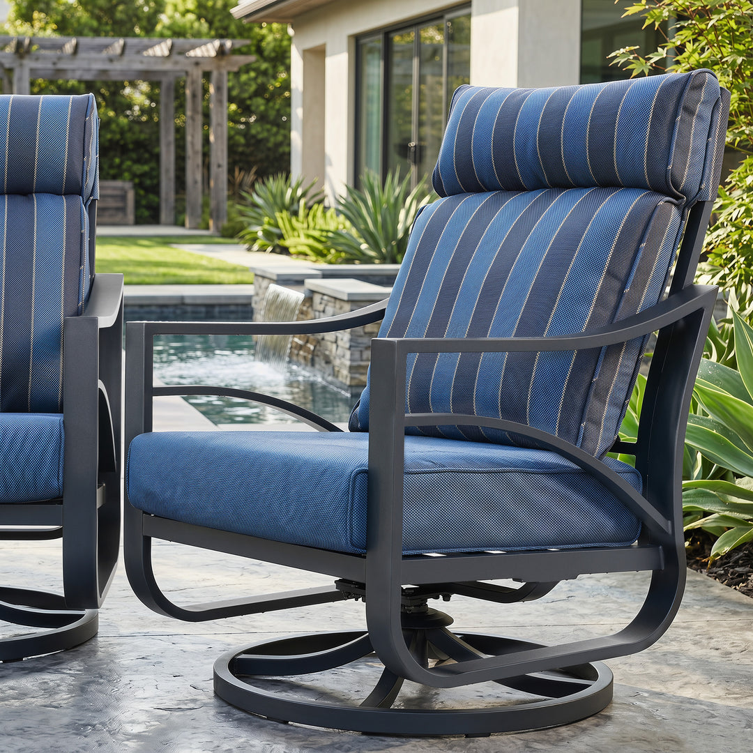 2-Piece Swivel Rocking Sofa Chairs with 5.4" Thick Cushions, Blue Stripe