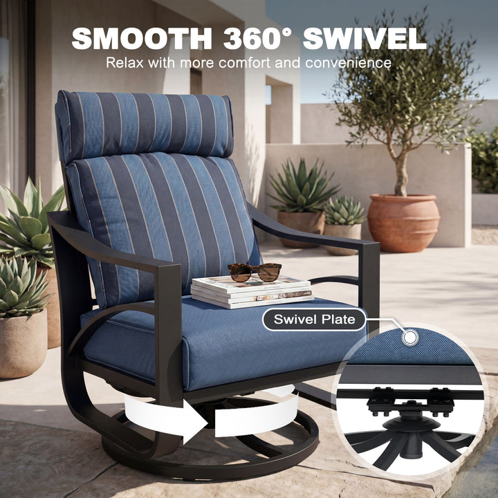 2-Piece Swivel Rocking Sofa Chairs with 5.4" Thick Cushions, Blue Stripe