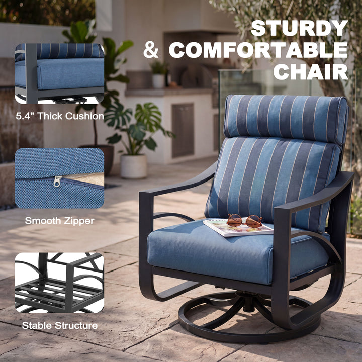2-Piece Swivel Rocking Sofa Chairs with 5.4" Thick Cushions, Blue Stripe
