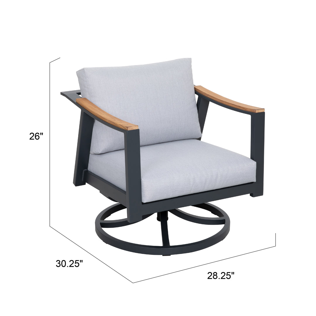 Outdoor 2-Piece Swivel Rocking Chairs with 4" Gray Zippered Cushions