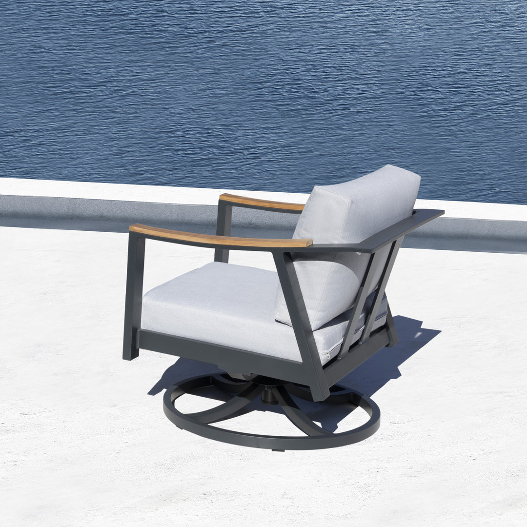 Outdoor 2-Piece Swivel Rocking Chairs with 4" Gray Zippered Cushions