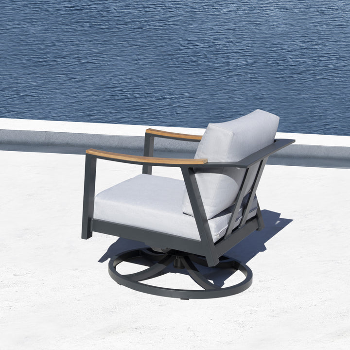 Outdoor 2-Piece Swivel Rocking Chairs with 4" Gray Zippered Cushions