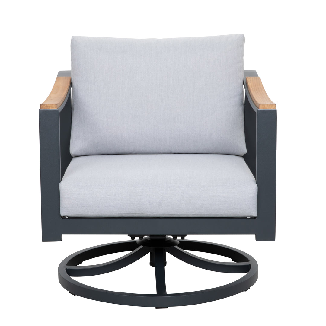 Outdoor 2-Piece Swivel Rocking Chairs with 4" Gray Zippered Cushions