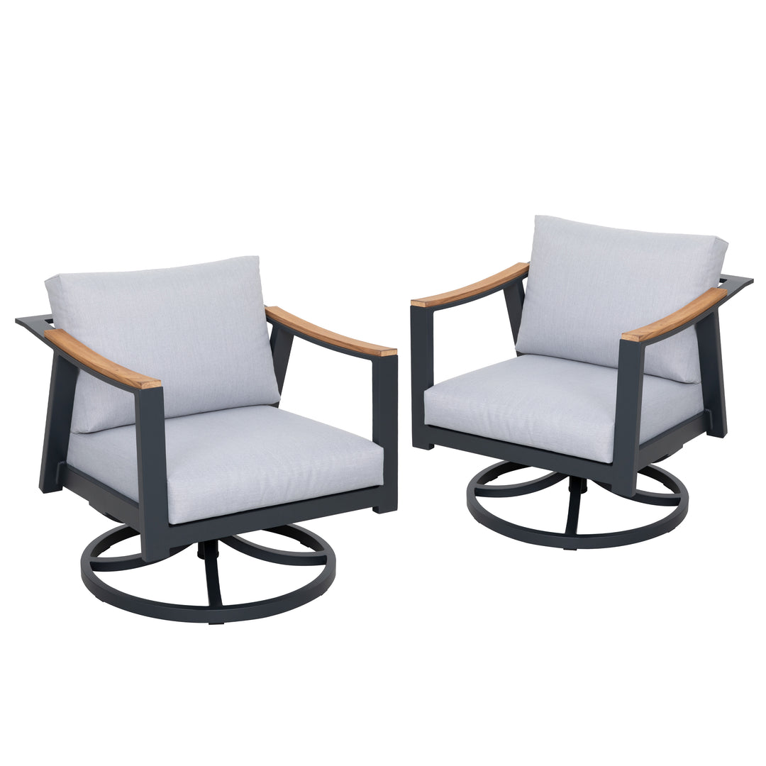 Outdoor 2-Piece Swivel Rocking Chairs with 4" Gray Zippered Cushions